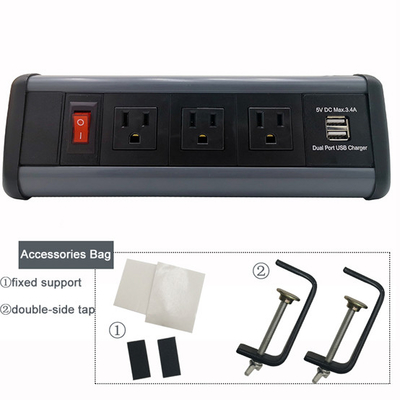 America Desktop Clamp Power Strip 3outlet and 2USB ETL passed